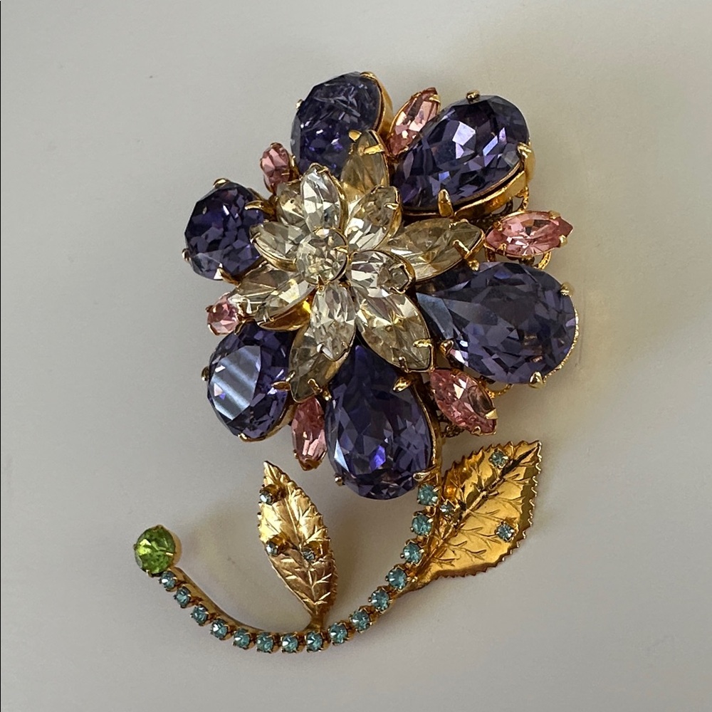 Erickson Beamon VINTAGE Rhinestone Flower Brooch - Picture 6 of 8